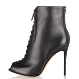 Summer black leather 2019 fashion trend women's shoes stilettos heels cross lacing peep toe office lady elegant big size women's boots