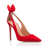 Summer red 2019 fashion trend big size women's shoes slip-on stilettos heels sandals office lady elegant party shoes  suede butterfly-knot