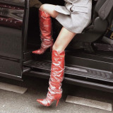 Fashion personality elegant women's shoes in winter 2019 stilettos heels apricot red silver sexy party shoes mature big size  pointed toe female boots knee high boots