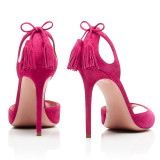 Summer rose red 2019 fashion trend women's shoes comfortable concise stilettos heels slipper slip-on peep toe office lady elegant  big size