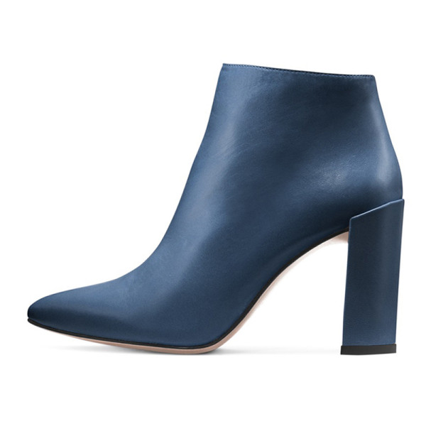 Fashion women's shoes in winter 2019 zipper chunky heels pointed toe short boots blue black big size concise beige