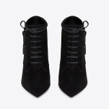 Fashion black mature women's shoes in winter 2019 stilettos heels pointed toe cross lacing ladies boots short boots big size
