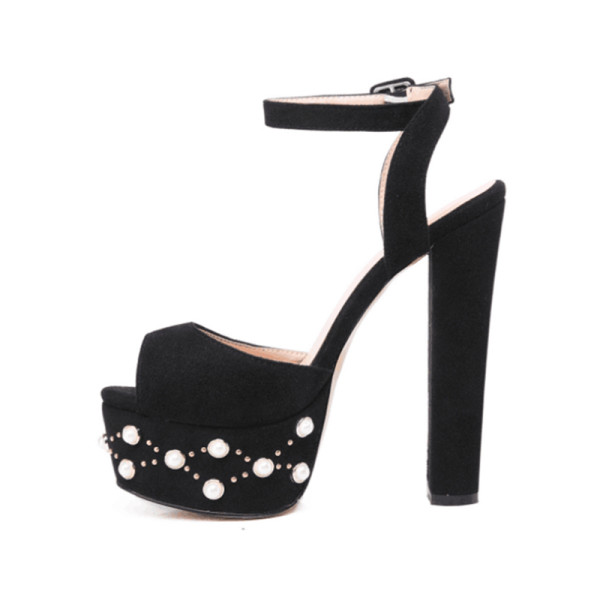 Summer 2019 fashion trend women's shoes chunky heels buckle elegant waterproof sandals black matte pearl big size office lady