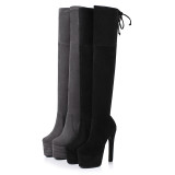 Fashion small size 32 women's shoes in winter 2019 sexy grey chunky  heels elegant waterproof concise women's boots over the knee high boots