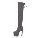 Fashion small size 32 women's shoes in winter 2019 sexy grey chunky  heels elegant waterproof concise women's boots over the knee high boots