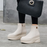 Fashion women's shoes in winter 2019 waterproof round toe women's boots  sweet big size short boots leather add wool upset