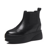 Fashion slip-on women's shoes in winter 2019 waterproof round toe women's boots sweet big size short boots leather add wool upset