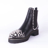 Fashion big size classics women's shoes in winter 2019 pointed toe chunky heels elegant string bead women's boots short boots sexy