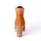 Fashion zipper women's shoes in winter 2019 cross lacing chunky heels round toe brown women's boots matin boots