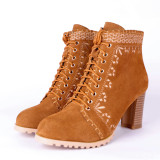 Fashion zipper women's shoes in winter 2019 cross lacing chunky heels round toe brown women's boots matin boots