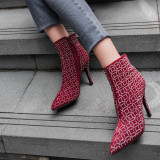 Fashion office lady string bead women's shoes in winter 2019 pointed toe ladylike temperament red stilettos heels elegant women's boots short boots big size