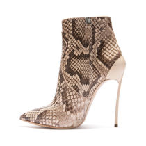 stilettos heels fashion ankle boots ladies zipper leopard metal heels booties women's shoes drop shipping