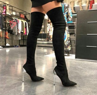 2019 fashion stilettos over the knee boots big size women's shoes high heels ladies women's boots red metal heels