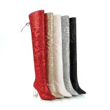 Fashion party shoes  women's shoes in winter 2019 gold silver and red lace up zipper chunky heels elegant pointed toe women's boots over the knee high boots