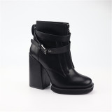Fashion black leather short boots women's shoes in winter 2019 sexy ladies boots concise mature buckle zipper chunky heels round toe