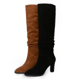 Fashion brown knee high boots sexy elegant ladies boots concise maturewomen's shoes in winter 2019 slip-on chunky heels pointed toe