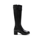 Fashion elegant ladies boots concise mature black leather women's shoes pointed toe chunky heels zipper knee high boots big size