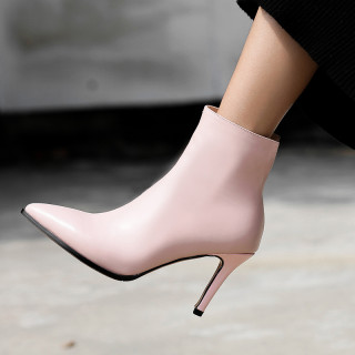 Fashion pure color pink blue zipper women's shoes in winter 2019 pointed toe stilettos heels short boots sexy elegant ladies boots concise mature office lady