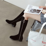 Fashion European and American women's shoes in winter 2019 zipper pointed toe knee high boots sexy elegant ladies boots concise mature office lady