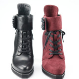 Fashion burgundy zipper women's shoes in winter 2019 round toe chunky heels cross lacing sexy elegant ladies boots concise mature