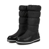 Fashion big size blue women's shoes  winter 2019 round toe knee high boots warm slip-on down cloth comfortable snow boots