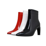 Fashion black white red pointed toe women's shoes in winter 2019 chunky heels zipper sexy elegant ladies boots concise mature office lady