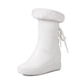 Fashion slip-on women's shoes in winter 2019 round toe white and black internal elevation ladies boots concise snow boots mature  add wool upset round head