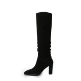 Fashion brown knee high boots sexy elegant ladies boots concise maturewomen's shoes in winter 2019 slip-on chunky heels pointed toe
