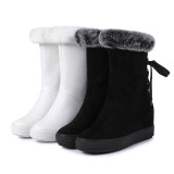 Fashion slip-on women's shoes in winter 2019 round toe white and black internal elevation ladies boots concise snow boots mature  add wool upset round head