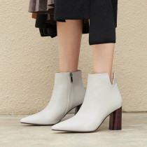 Fashion women's shoes in winter 2019 chunky heels pointed toe short boots zipper sexy  beige elegant ladies boots concise mature office lady