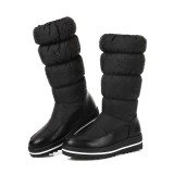 Fashion big size blue women's shoes  winter 2019 round toe knee high boots warm slip-on down cloth comfortable snow boots