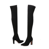 Fashion pure color women's shoes in winter 2019 pointed toe zipper stilettos heels over the knee high boots sexy elegant ladies boots concise mature office lady