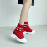 Spring and autumn small size 2019 fashion women's shoes slip-on red sweet comfortable leisure ruffles casual wedges boots