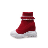 Spring and autumn small size 2019 fashion women's shoes slip-on red sweet comfortable leisure ruffles casual wedges boots