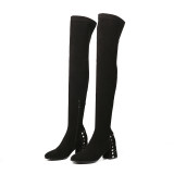 Fashion women's shoes in winter 2019 pointed toe chunky heels elegant ladies boots concise mature over the knee high boots short boots rivet zipper