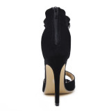 Fashion women's shoes in winter 2019 peep toe sandals stilettos heels elegant mature office lady sued crystal rhinestone