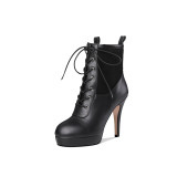 Fashion sexy elegant women's shoes in winter 2019 pointed toe platform chunky heels cross lacing black women's boots short boots