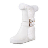 Fashion women's shoes in winter 2019 round toe ladies boots add wool upset concise mature white zipper buckle snow boots