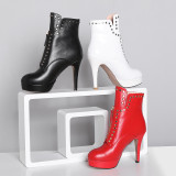 Fashion comfortable short boots leather women's shoes in winter 2019 zipper red women's boots stilettos heels women's boots rivet big size classics office lady
