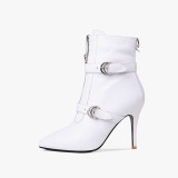 Fashion women's shoes winter 2019 pointed toe stilettos heels buckle zipper sexy white red genuine leather ankle boots