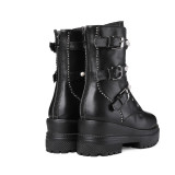 Fashion pure color women's shoes in winter 2019 round toe ladies boots concise mature zipper classics buckle black leather