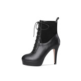Fashion sexy elegant women's shoes in winter 2019 pointed toe platform chunky heels cross lacing black women's boots short boots
