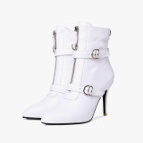 Fashion women's shoes winter 2019 pointed toe stilettos heels buckle zipper sexy white red genuine leather ankle boots