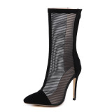 Summer 2019 fashion women's shoes zipper pointed toe women's boots mesh stilettos boots sexy black elegant party shoes size 40