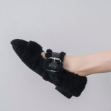 Fashion classics women's shoes in winter 2019 add wool upset slip-on buckle beige shallow concise comfortable sweet office lady