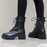 Fashion women's shoes in winter 2019 cross lacing ladies boots concise mature buckle matin boots black leather big size classics