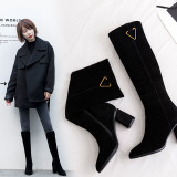 Fashion women's shoes in winter 2019 pointed toe knee high boots zipper chunky heels sexy elegant ladies boots concise mature