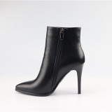 Fashion zipper stilettos heels 11cm women's shoes winter 2019 pointed toe black leather sexy elegant ladies boots