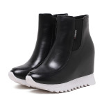 Fashion women's shoes in winter 2019 round toe women's boots black leather comfortable 7 inches inside leisure concise mature pure color