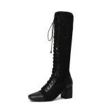 Fashion women's shoes in winter 2019 lace up sexy elegant ladies boots concise mature short boots knee high boots silver